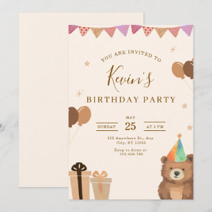 Convite de Aniversário Urso de Pelúcia Marrom, Neu