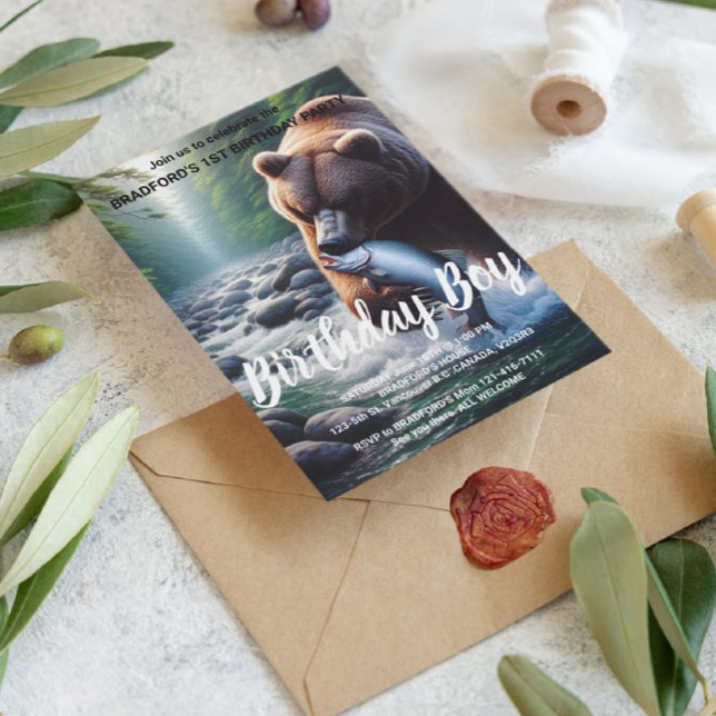 Convite de Aniversário Urso Majestoso Caça (Criador carregado)