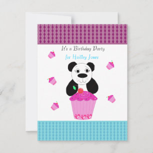 Convite de Aniversário Urso Panda com Cupcakes