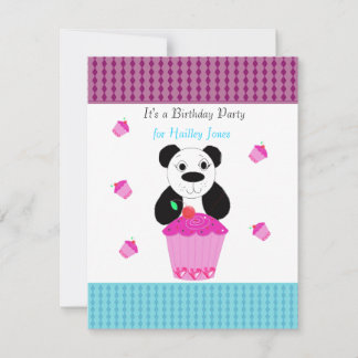 Convite de Aniversário Urso Panda com Cupcakes