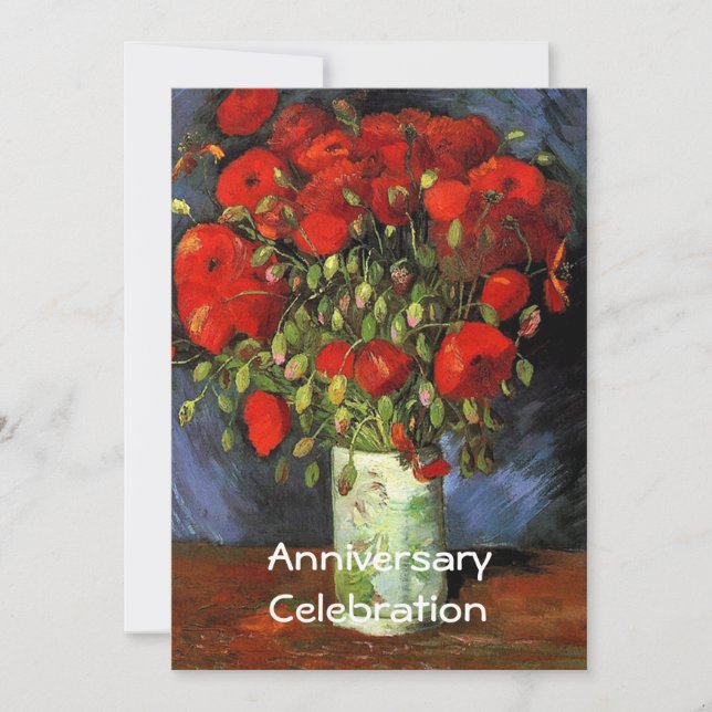 Convite de aniversário. Vase com Poppies Vermelhos (Frente)