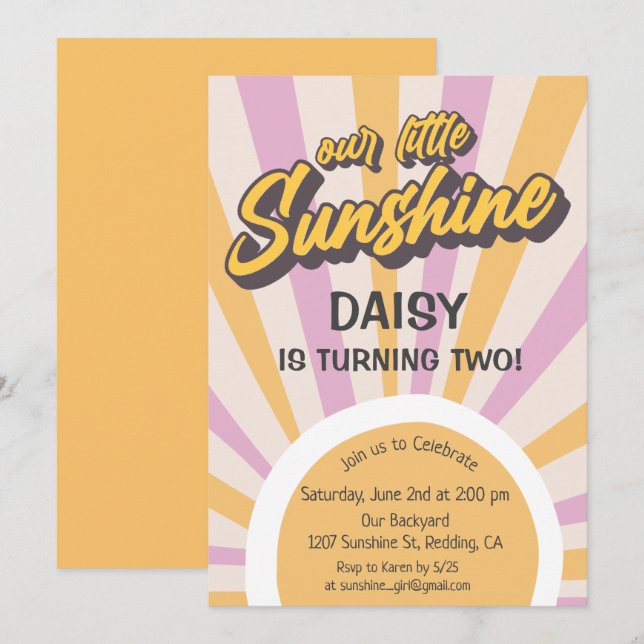 Convite de Aniversário Verão Sol Retro (Frente/Verso)