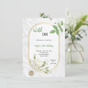 Convite de aniversário verde-adulto e branco