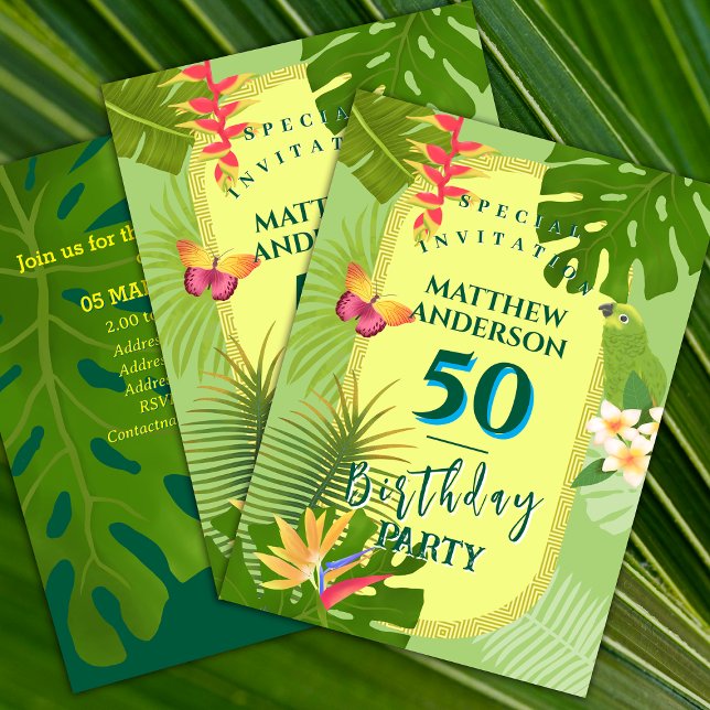 Convite de Aniversário Verde Anual Paraíso Tropica (Tropical Paradise Invitation card.)