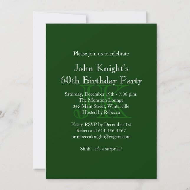 Convite de aniversário verde clássico (Frente)