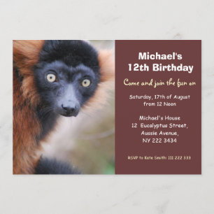 Convite de aniversário vermelho do Lemur de Ruffe