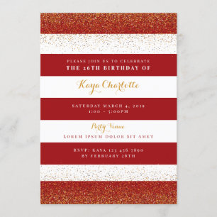 Convite de Aniversário Vermelho e Dourado para Ad