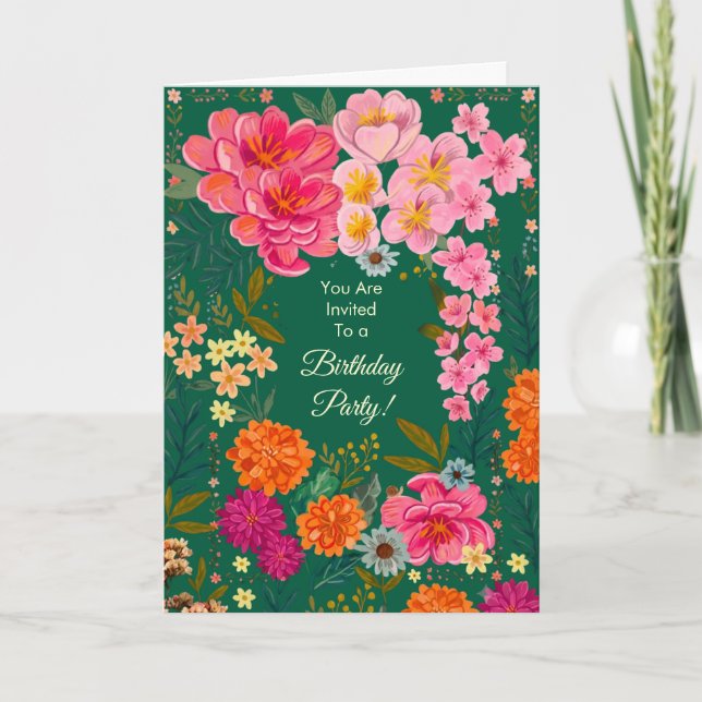 Convite de Aniversário Vibrante de Jardim de Peôni (Frente)