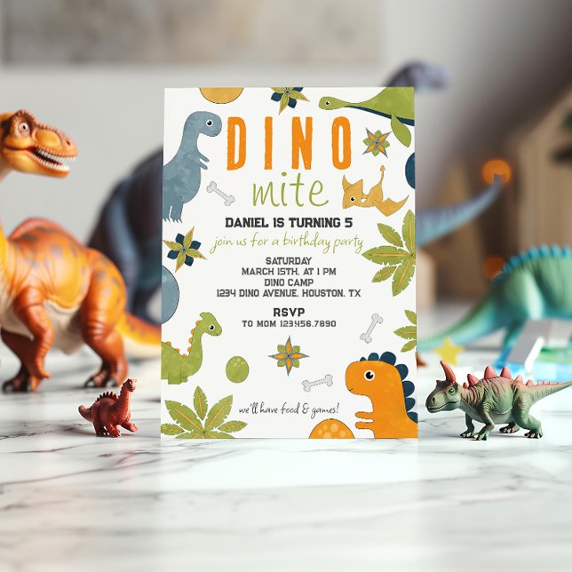 Convite de Aniversário Vibrante Dino-Mite (Criador carregado)