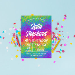 Convite de Aniversário Vibrante Tie-Dye Arco-Íris