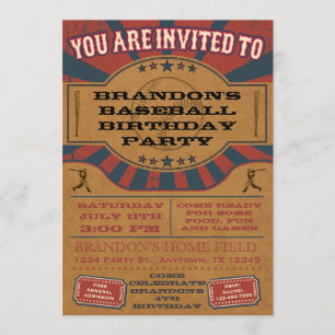 Convite de aniversário Vintage Baseball
