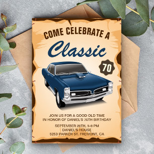 Convite De Aniversário Vintage Blue Car Classic