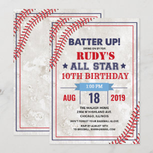 Convite de Aniversário Vintage de Beisebol - QUALQ
