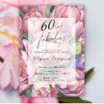 Convite de aniversário Vintage Floral 60th<br><div class="desc">Elegante Vintage 60º convite de aniversário com "60 & Fabuloso" em um script de na moda e peônias de aquarela (rosas de pedras).</div>