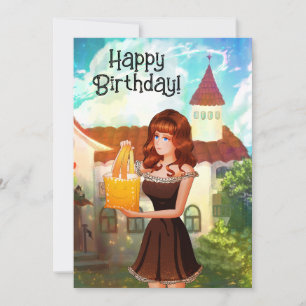 Convite de Aniversário Vintage Menina Cartoon