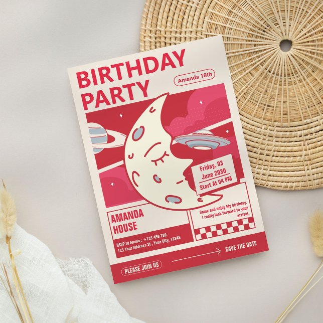 Convite de aniversário Vintage Moon (Criador carregado)