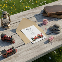 Convite de aniversário Vintage Red Steam Train