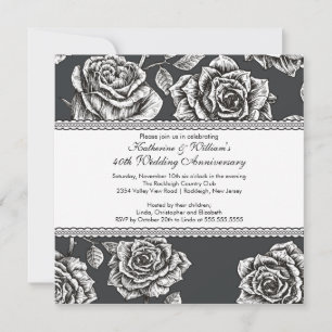 Convite de Aniversário Vintage Rose Preto e Branco