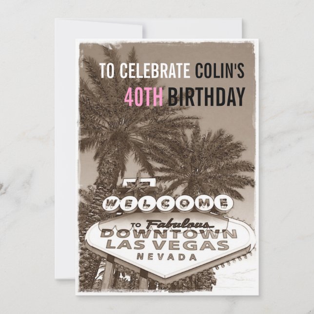 Convite de aniversário Vintage Sepia Las Vegas (Frente)