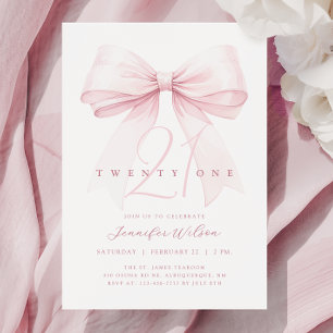 Convite de Aniversário Vinte e Um com Laço Rosa Be