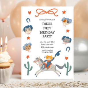 Convite de Aniversário Western Cowboy Kitties