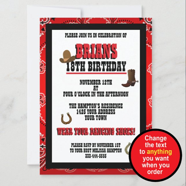 Convite de Aniversário Western Paisley Vermelho e  (Criador carregado)