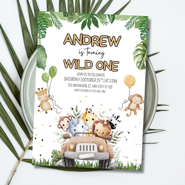 Convite de Aniversário Wild One, Animais da Selva (Criador carregado)
