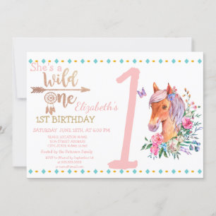 Convite de Aniversário Wild One, Flechas, Flores d