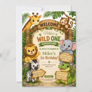 Convite de Aniversário Wild One Safari | Cute Jung