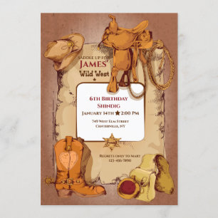 Convite de aniversário Wild West Frame