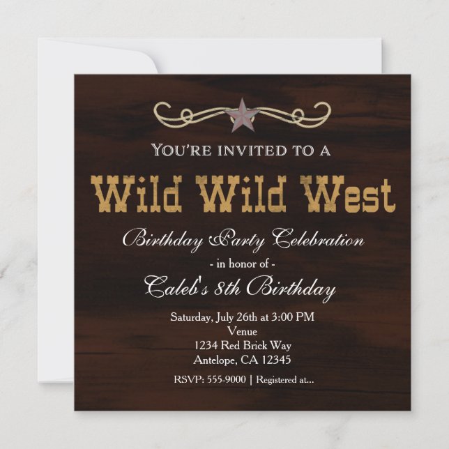 Convite de ANIVERSÁRIO WILD WEST Western Star Coun (Frente)