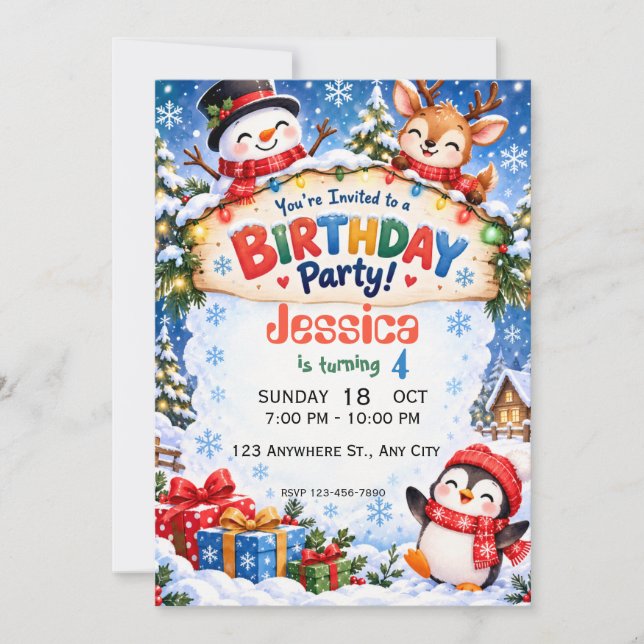 Convite de Aniversário Winter Wonderland (Frente)