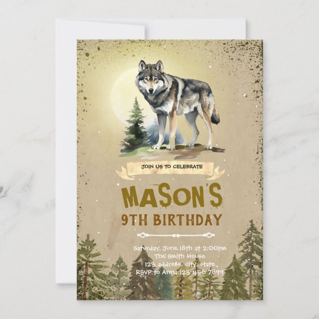 Convite de aniversário Wolf (Frente)