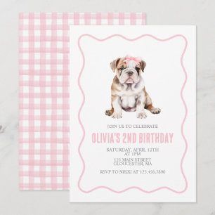 Convite de aniversário xadrez bulldog filhote prep