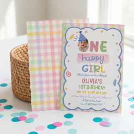 Convite de Aniversário Xadrez Pastel Uma Menina Fe