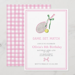 Convite de aniversário xadrez preppy de tênis