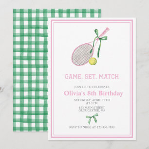 Convite de aniversário xadrez preppy de tênis