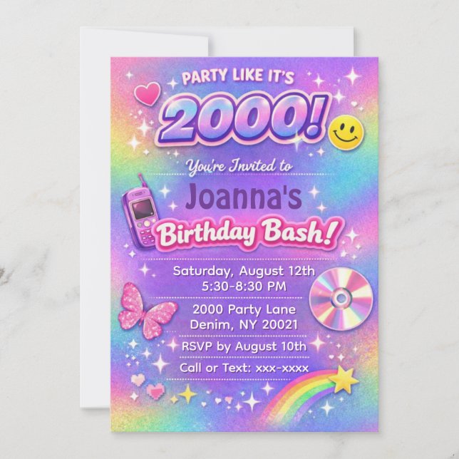 Convite de Aniversário Y2K dos Anos 2000 (Frente)