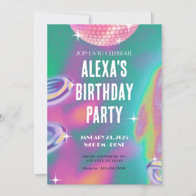 Convite de aniversário y2k retrô (Frente)