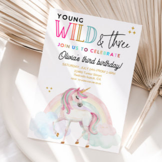 Convite de aniversário Young Wild & Three Unicorn
