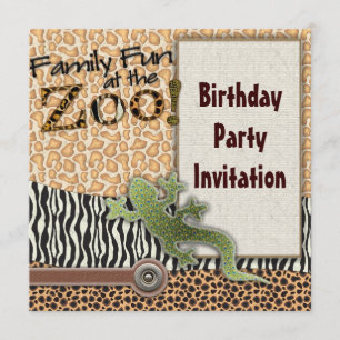 Convite de aniversário Zoológico Lizard Zebra Safa