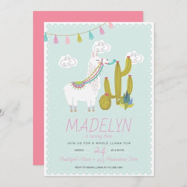 Convite De Aniversários Para Todo O Llama Diversão (Frente/Verso)