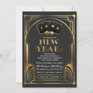 Convite de Ano Novo Casino Vegas Gold
