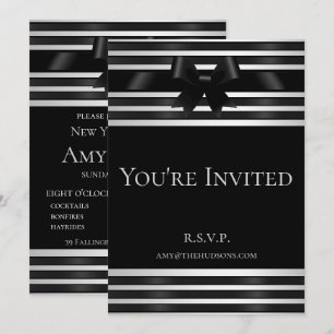 Convite de Ano Novo com Arco Preto e Listras Branc