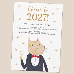 Convite de Ano Novo com Gato em Smoking