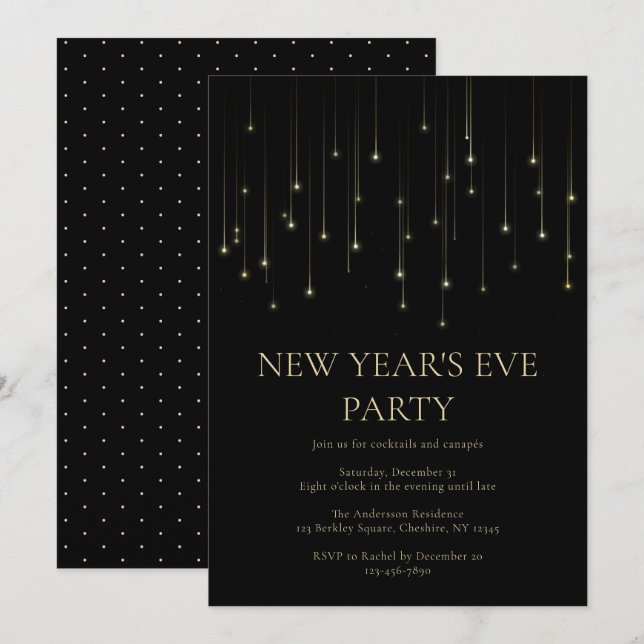 Convite de Ano Novo Elegante para Festa (Frente/Verso)