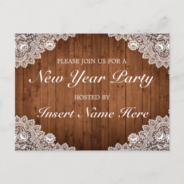 Convite de Ano Novo em Cartão Postal com Madeira R (Frente)