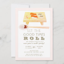 Convite de Ano Novo em Rosa para Festa com Rolinho