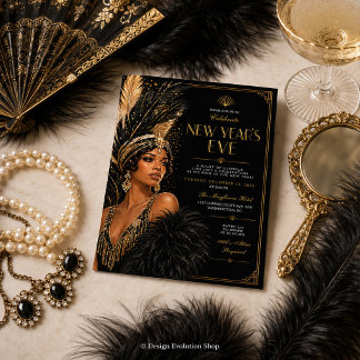 Convite de Ano Novo Glamouroso Art Déco
