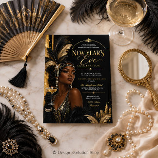 Convite de Ano Novo Glamouroso Art Déco para Festa